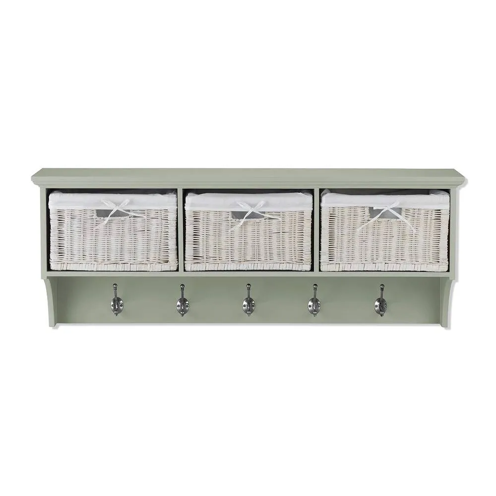 Statement Furniture Tetbury Large Hallway Coat Rack / Shelf with Wicker Storage Baskets in Light Green 2