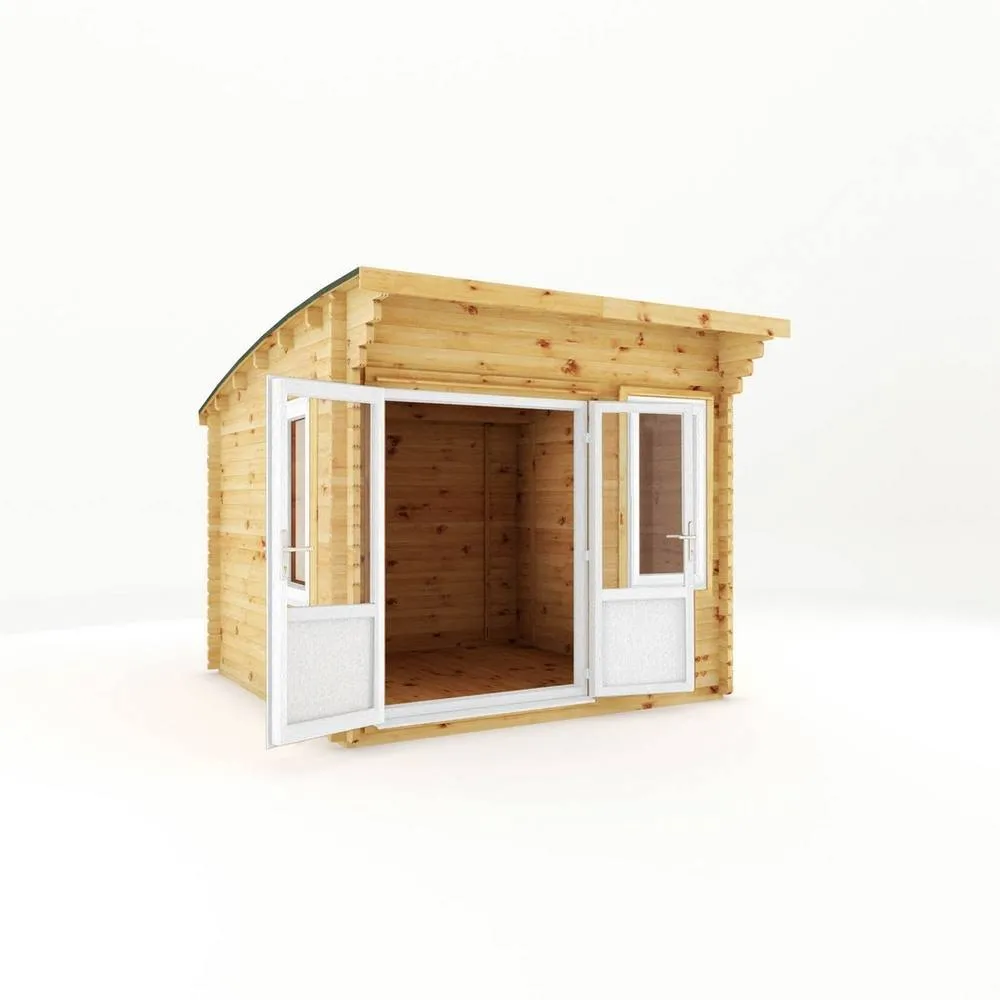 Mercia 3 x 3 m Curved Roof Log Cabin - 44 mm - White UPVC Windows & Door in Light Brown 2