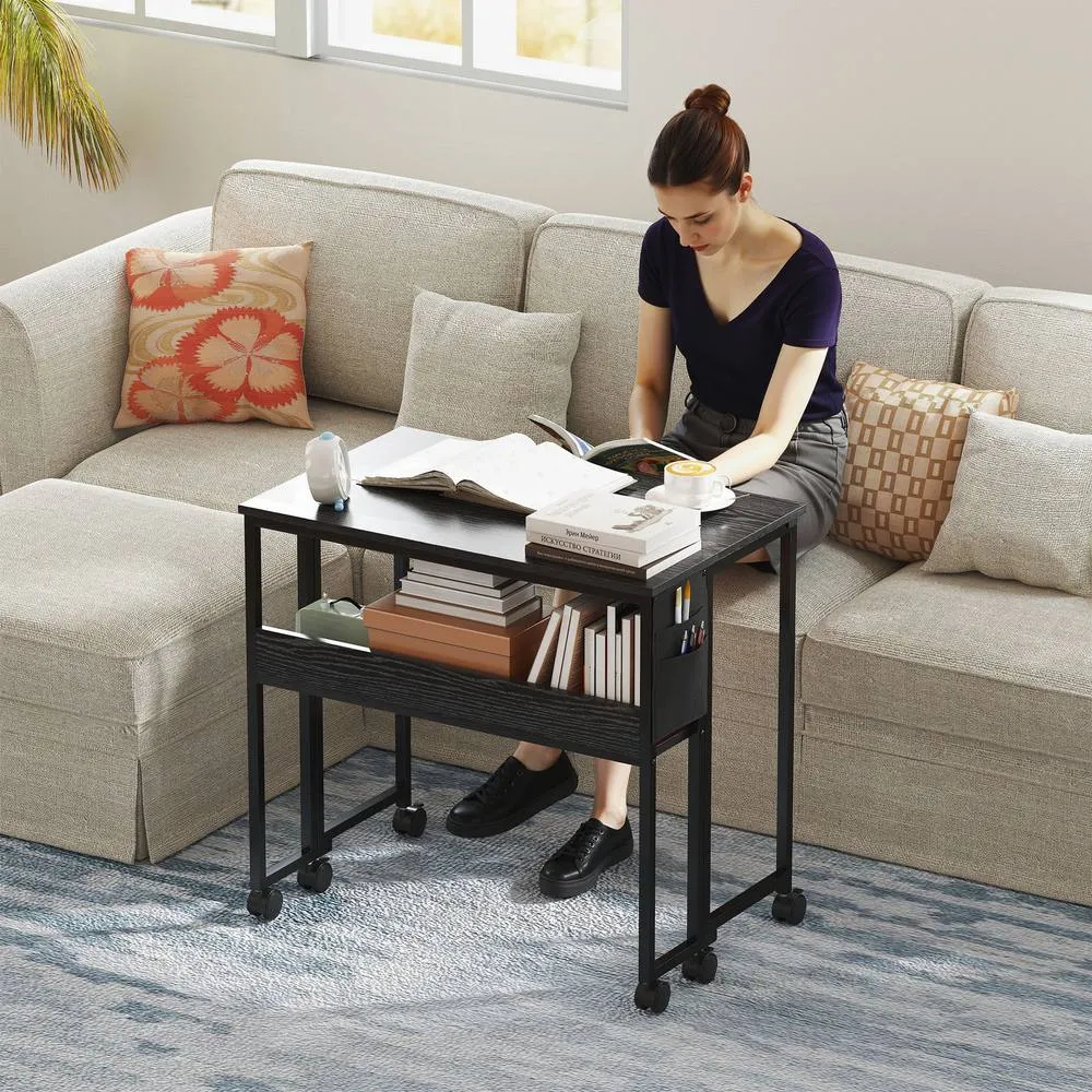 HOMCOM 80 cm Foldable Computer Desk on Wheels for Small Spaces, Black