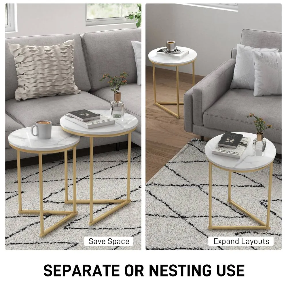 HOMCOM Nesting Coffee Table Set of 2 with Metal Frame, Gold Tone 4