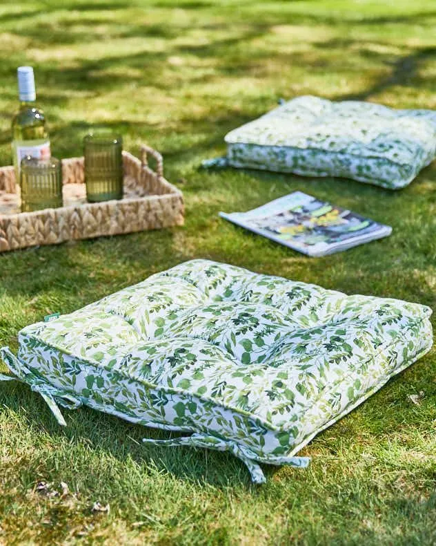 Dibor Set of 4 Green Square Summer Outdoor Garden Chair Seat Pad Cushions W45 x L45cm
