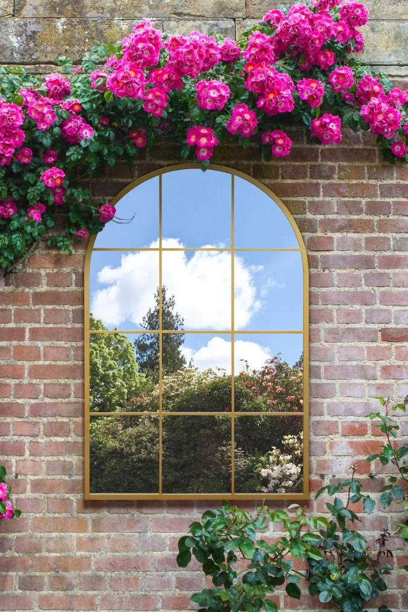 MirrorOutlet Gold Metal Framed Arched Window Wall Garden Mirror (120CM X 80CM) 2