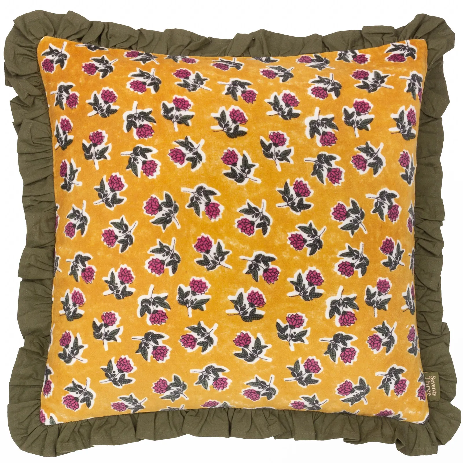 Paoletti Kemble Floral 100% Cotton Frilled Cushion in Olive 2