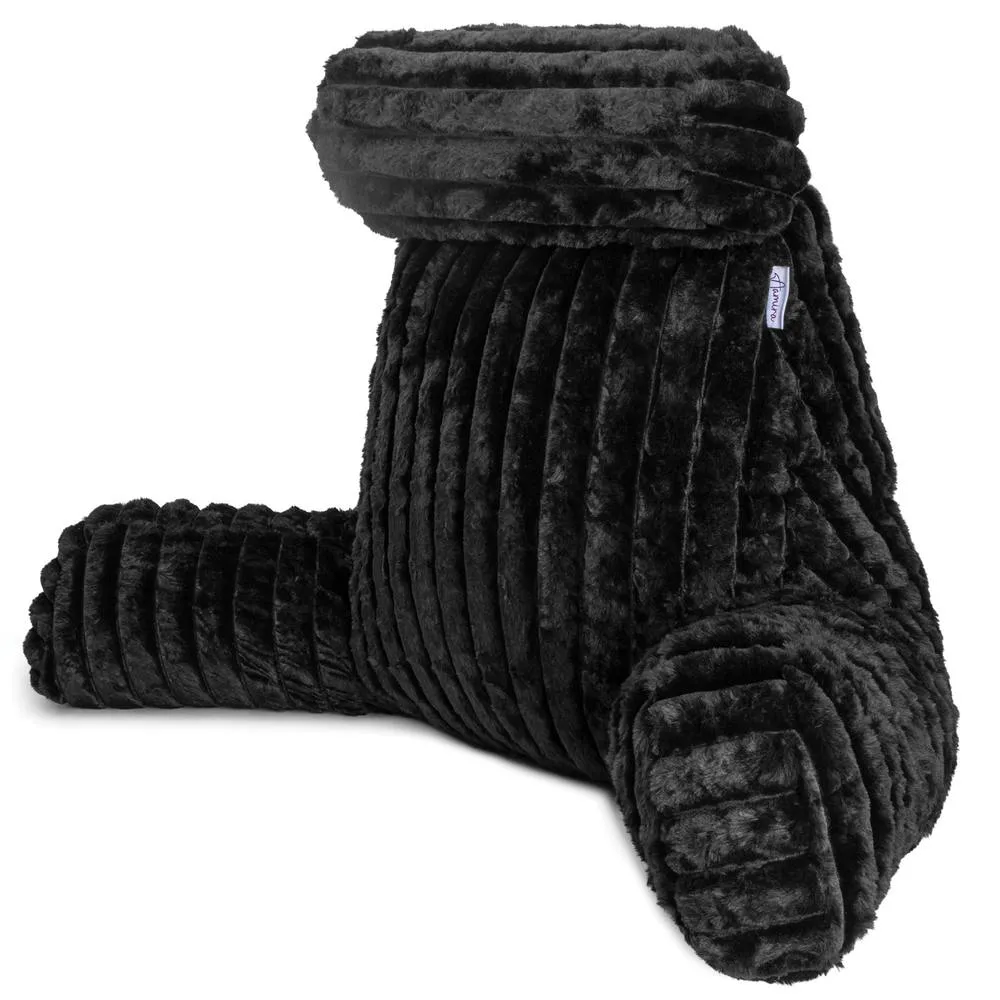 Aamira Reading Pillow Black Faux Fur Ribbed Memory Foam Support Cushion