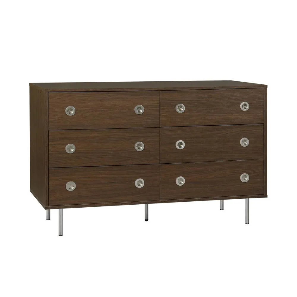 sweeek Vintage dresser with wood decor & stainless steel, 6 drawers in Dark Brown 2