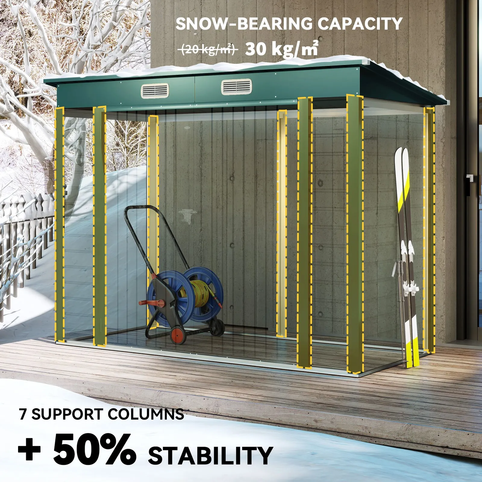 OUTSUNNY 8 x 4FT Metal Garden Storage Shed with Double Doors & 2 Vents in Green 6