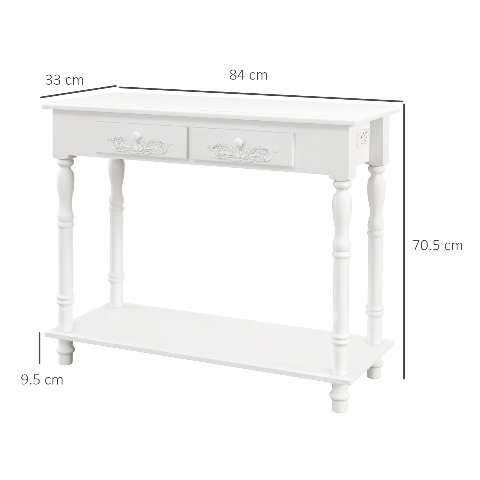 HOMCOM Console End Table Entryway Cupboard 2 Drawers Storage in White 3