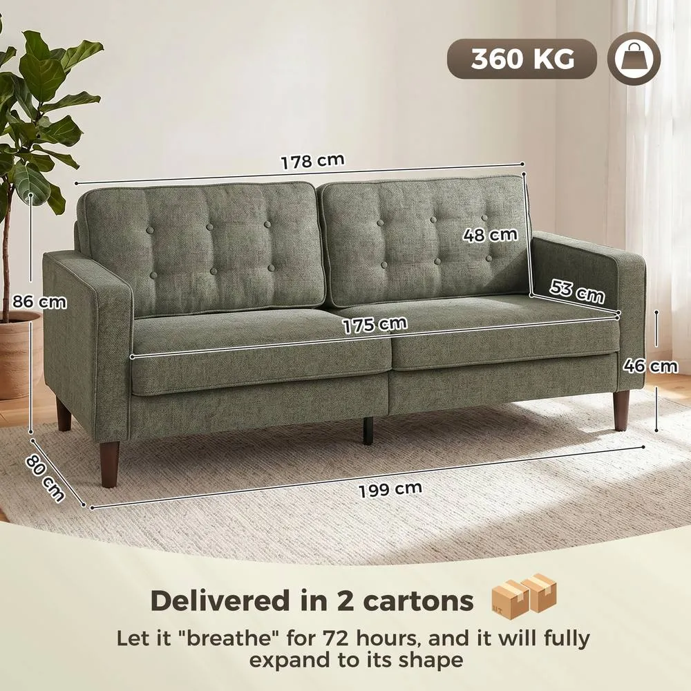 HOMCOM 3 Seater Sofa with Button Tufting Wood Legs, Green 3