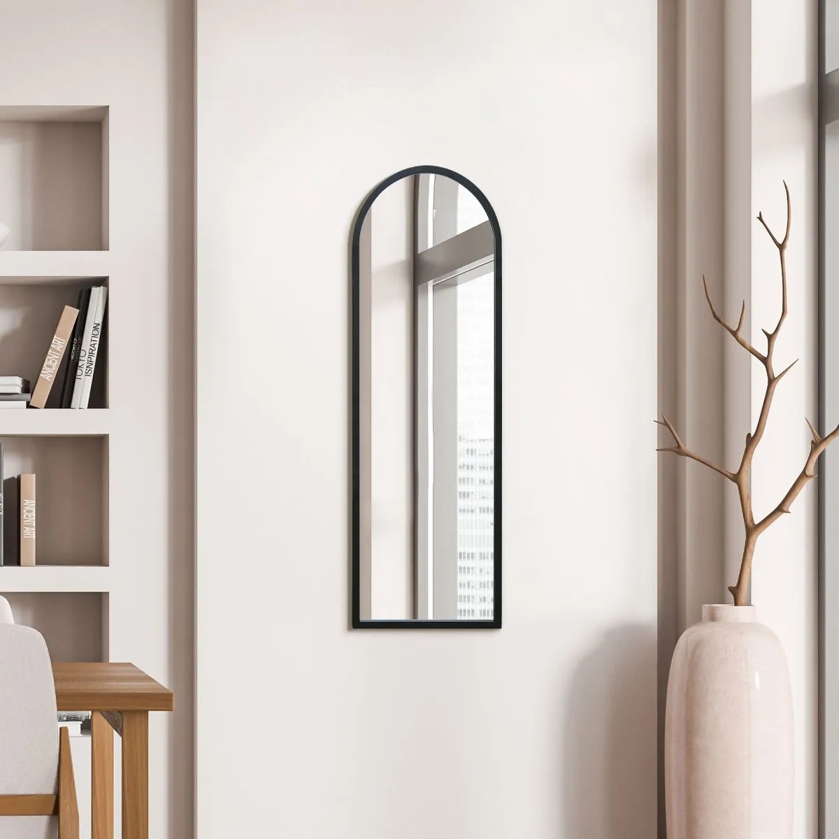 MirrorOutlet Black Metal Framed Arched Wall Mirror 47" X 16" (120CM X 40CM) 6