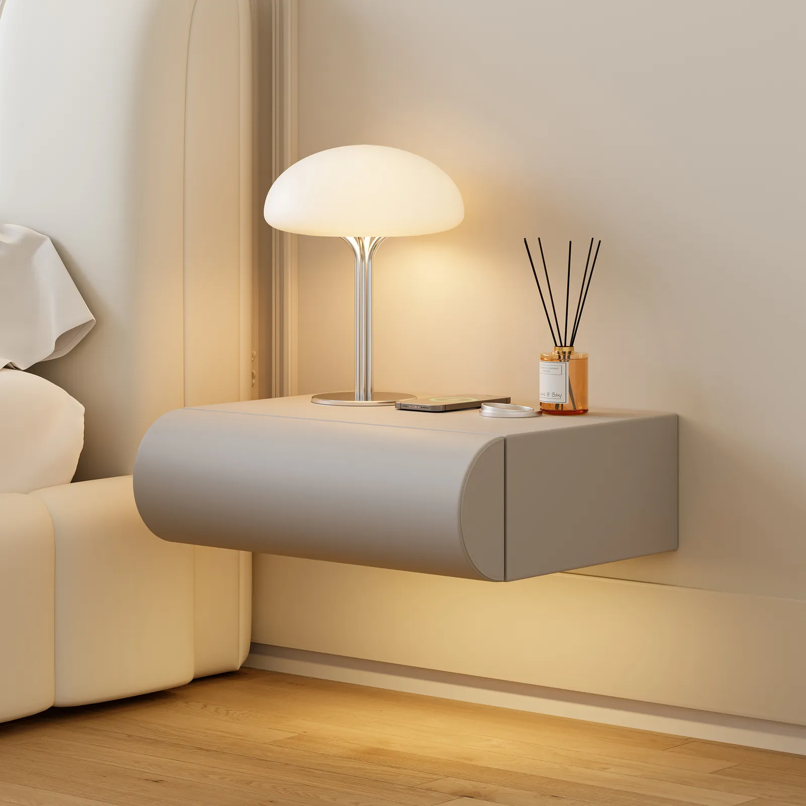 Humply Floating Smart Nightstand 1 Drawer Bedside Table in White Set of 2
