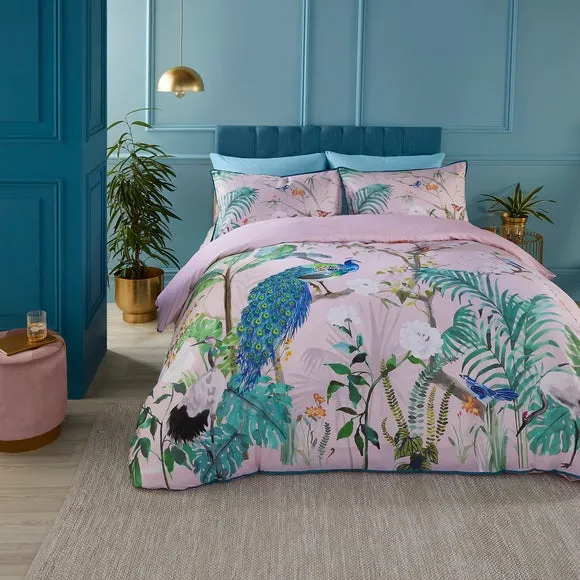 Soiree Peacock Jungle 200 Thread Count 100% Cotton Duvet Cover & Pillowcase Set 1