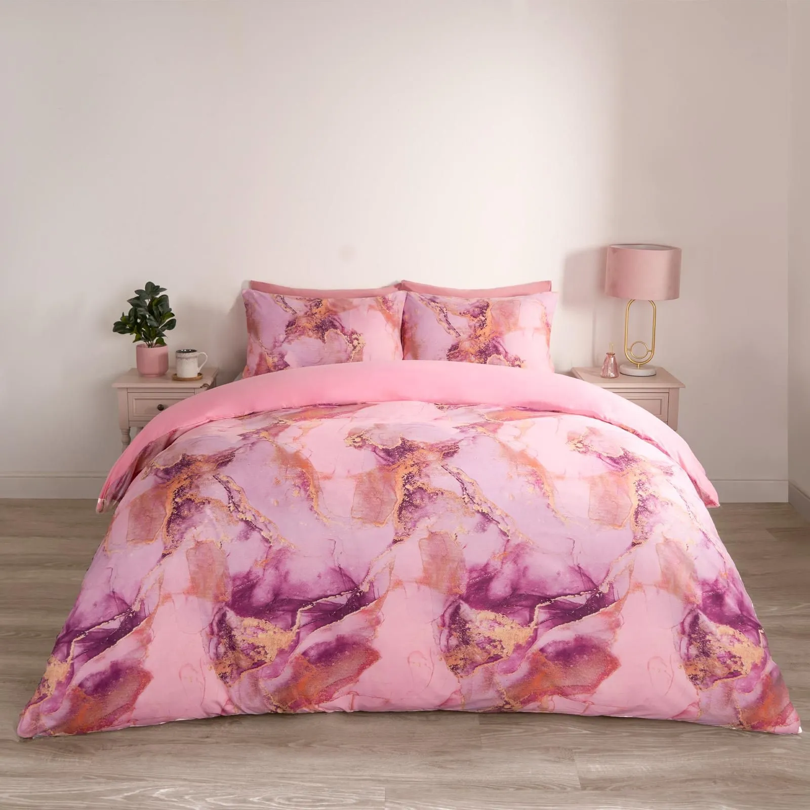 OHS Marble Duvet Cover Set Quilt Bedding Reversible in Pink