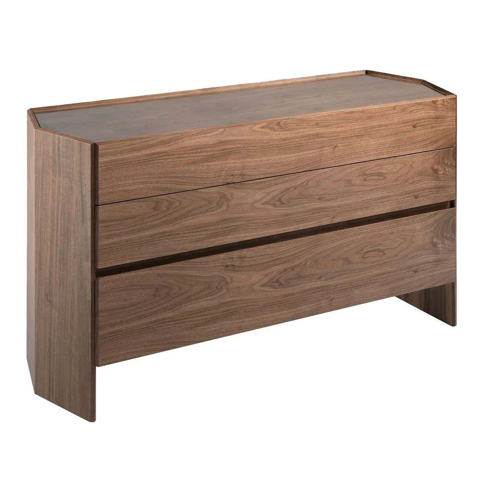 Angel Cerda Walnut Chest of Drawers with Tempered Glass Top, 3 in Brown