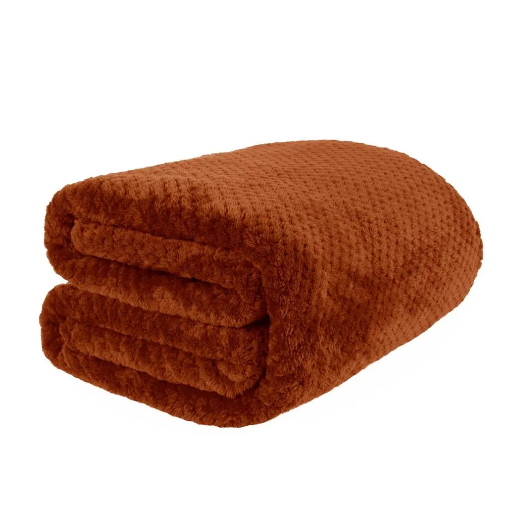 OHS Luxury Large Waffle Honeycomb Mink Warm Throw in Burnt Orange