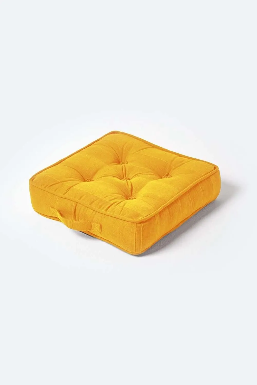 Homescapes Rajput Ribbed Cotton Floor Cushion in Bright Yellow 1