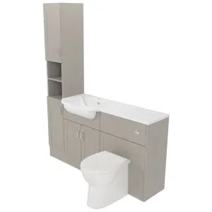 Deccado Padworth Soft Suede Left Hand 1500mm Fitted Tower, Vanity & Toilet Pan Unit Combination with Left Hand Basin