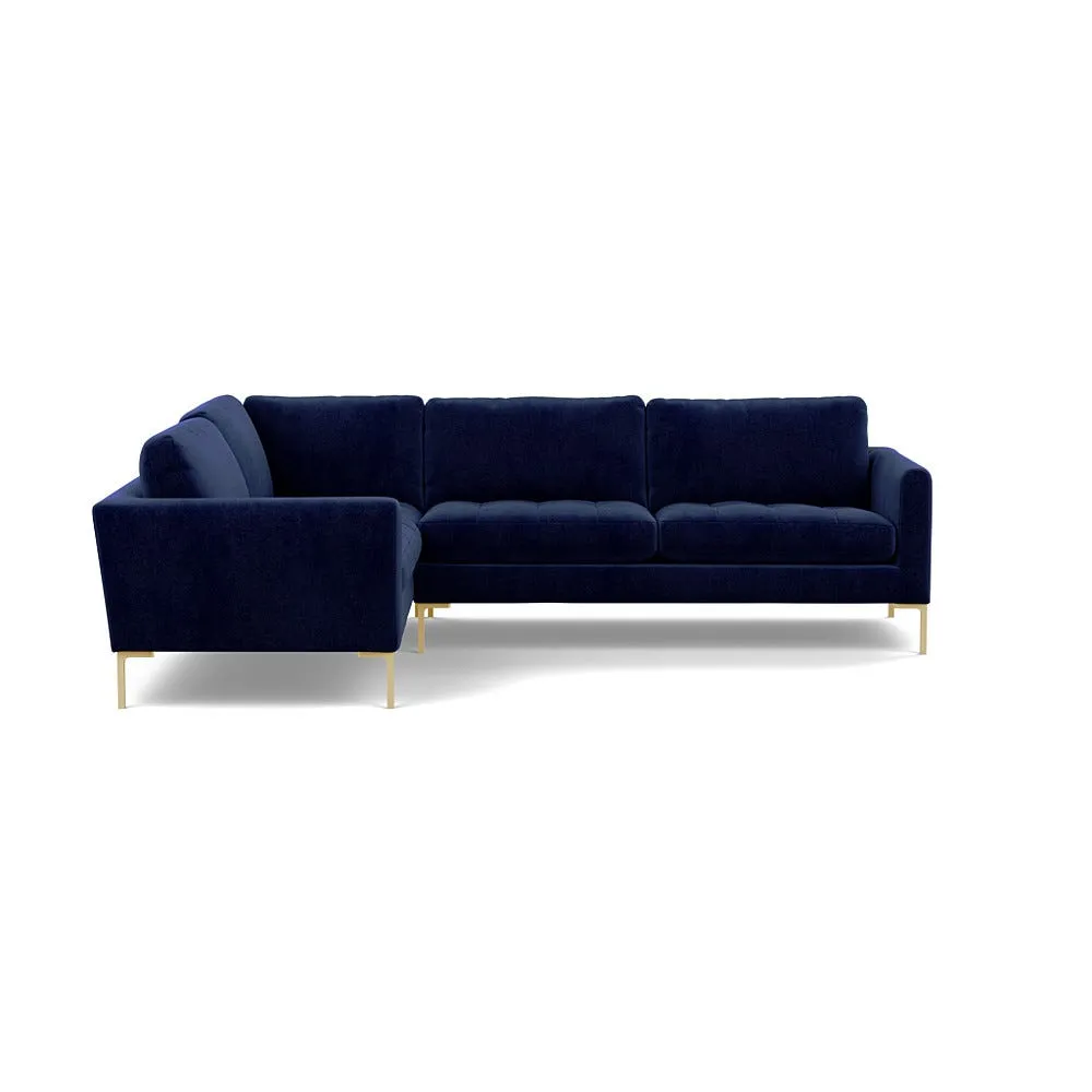 Heal's Eton Left Hand Facing Corner Sofa Smart Luxe Velvet Midnight Brass Feet 1