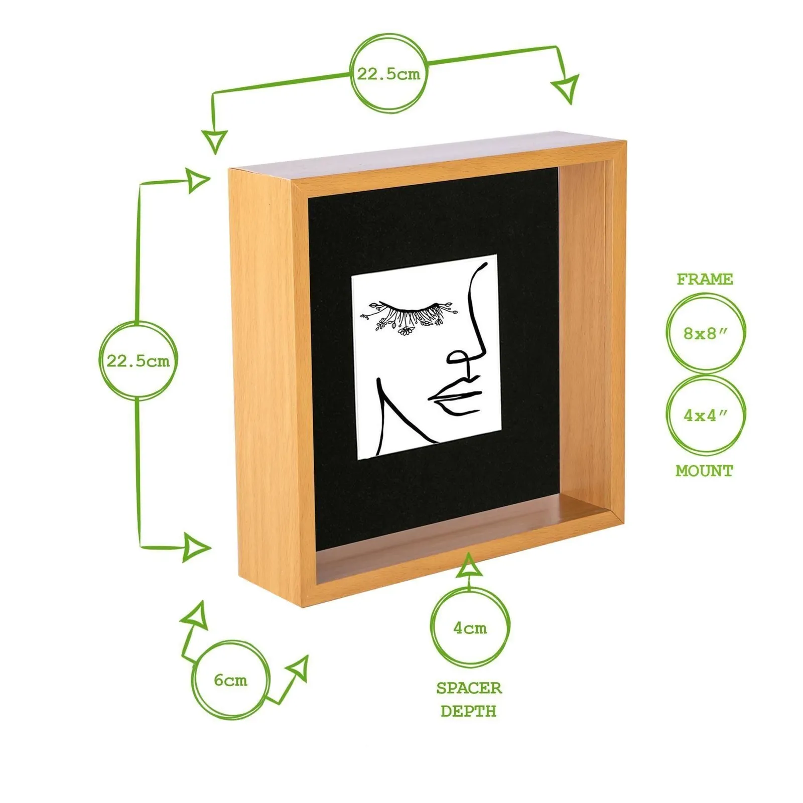 Nicola Spring 3D Deep Box Photo Frame - 8 x 8" with 4 x 4" Mount - Light Wood in Ivory 4