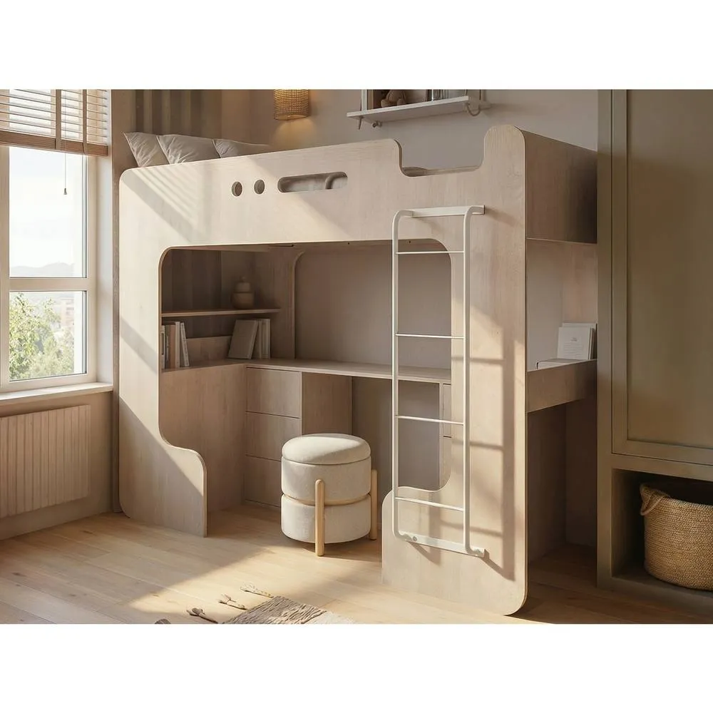 Flair Jaxx High Sleeper with Desk Oak in Light Oak