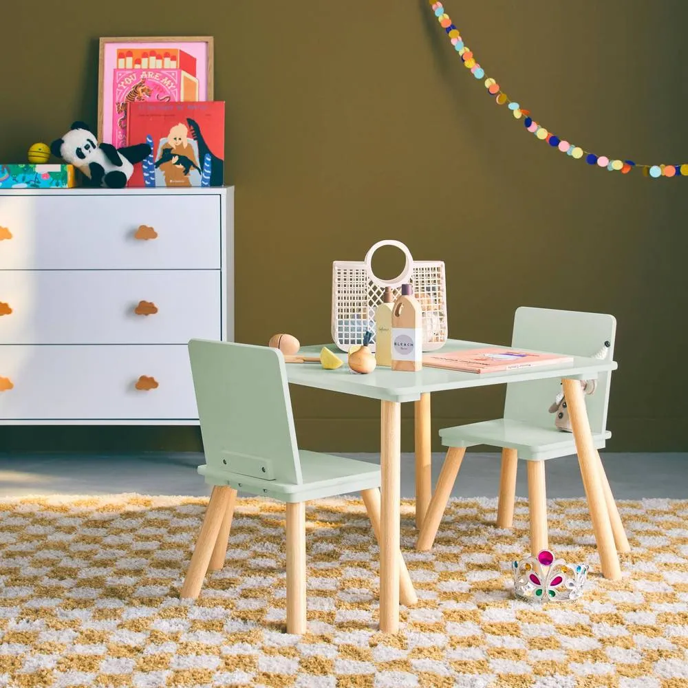 sweeek Children's square table with 2 chairs pine legs in Green 4