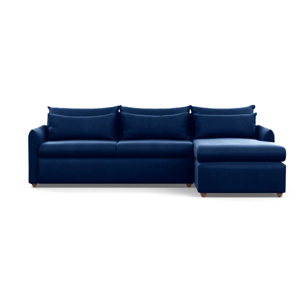 Heal's Pillow Large Right Hand Corner Chaise Velvet Midnight Chestnut Stain