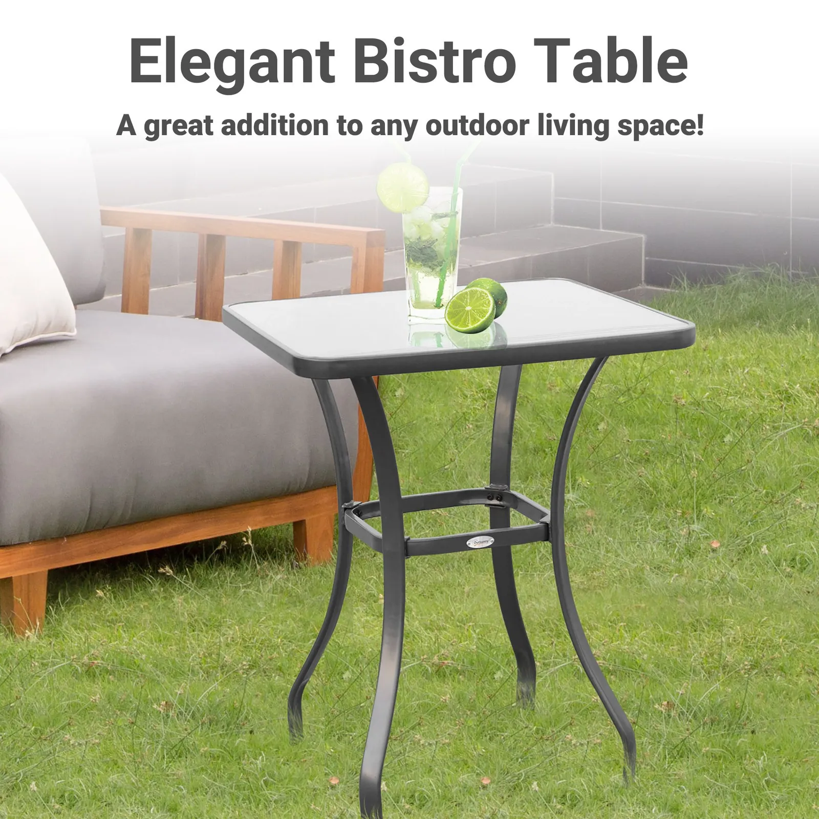 OUTSUNNY Garden Bar Table Bistro Square Glass Dining Kitchen Breakfast Pub in Black 4