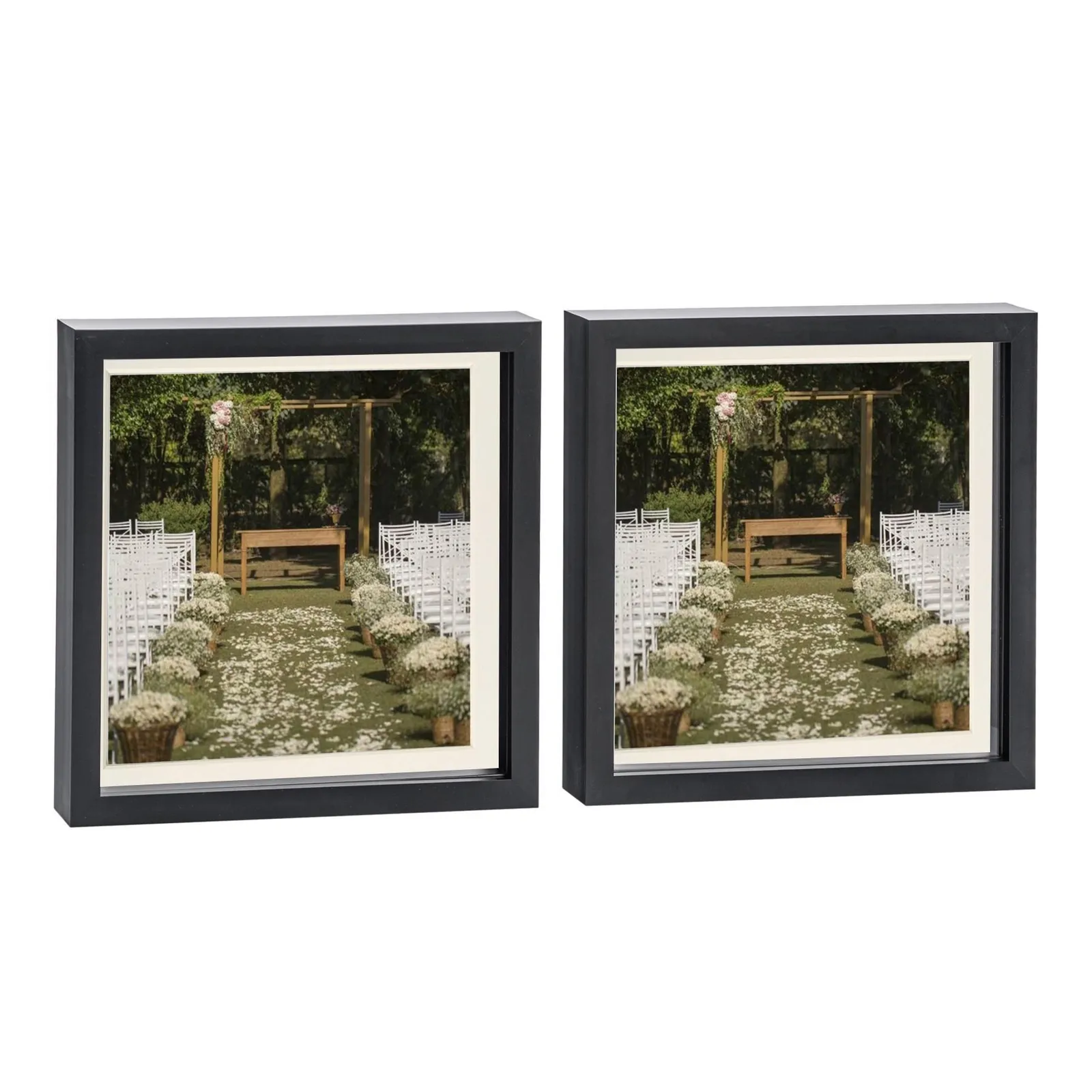 Nicola Spring 10x10" 3D Box Photo Frames 8x8" x2 in Ivory