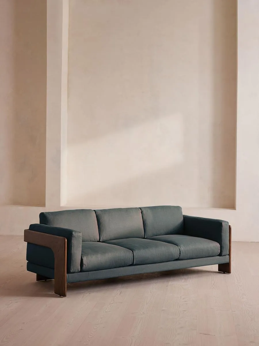 Marcia Three Seater Sofa, Linen, Prussian Blue