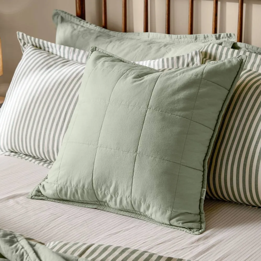 Yard Hebden Quilted Washed Cotton Cushion in Green