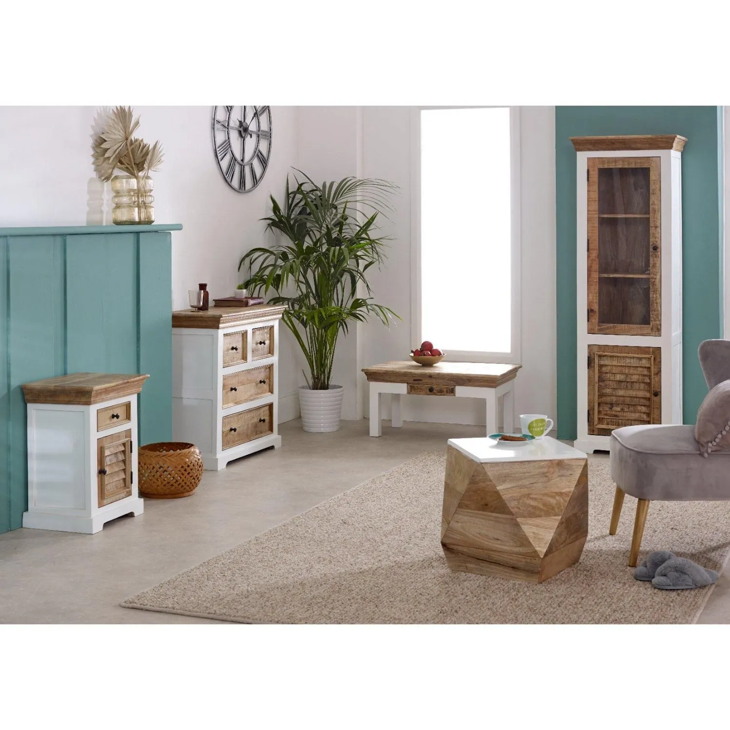 IH Design Curley Solid Mango Wood Bookcase White 4