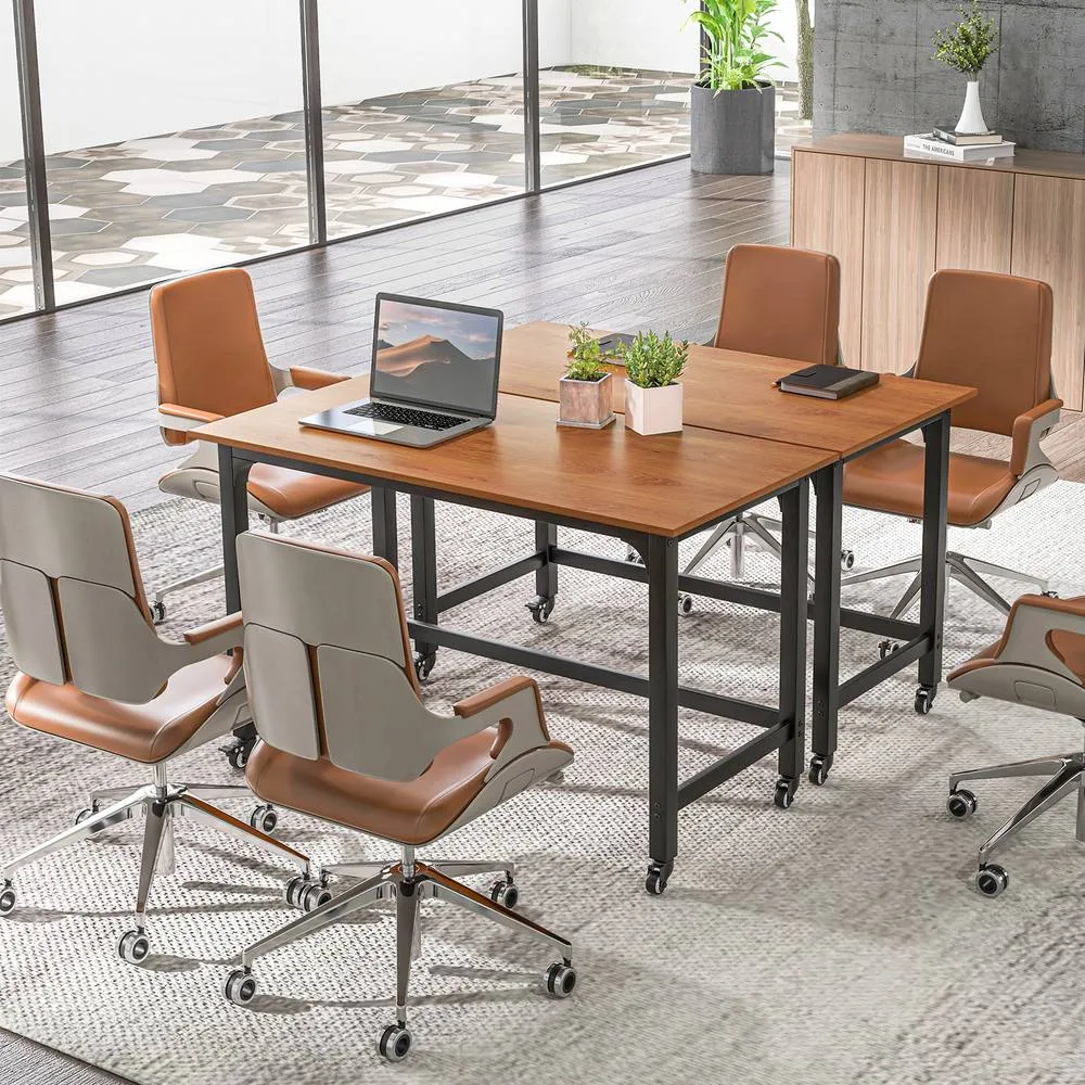Costway Mobile Computer Desk 120cm Home Office Desk w/ Storage Bag-Teak in Brown 6