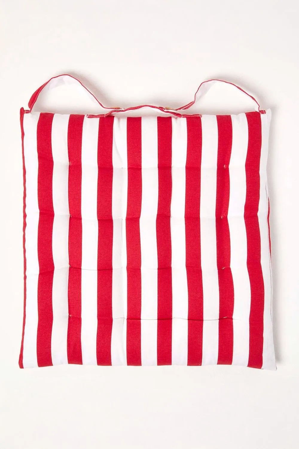 Homescapes 4 Pack Seat Pads Cotton Red Striped Indoor Outdoor Garden Cushion, 40cm 4