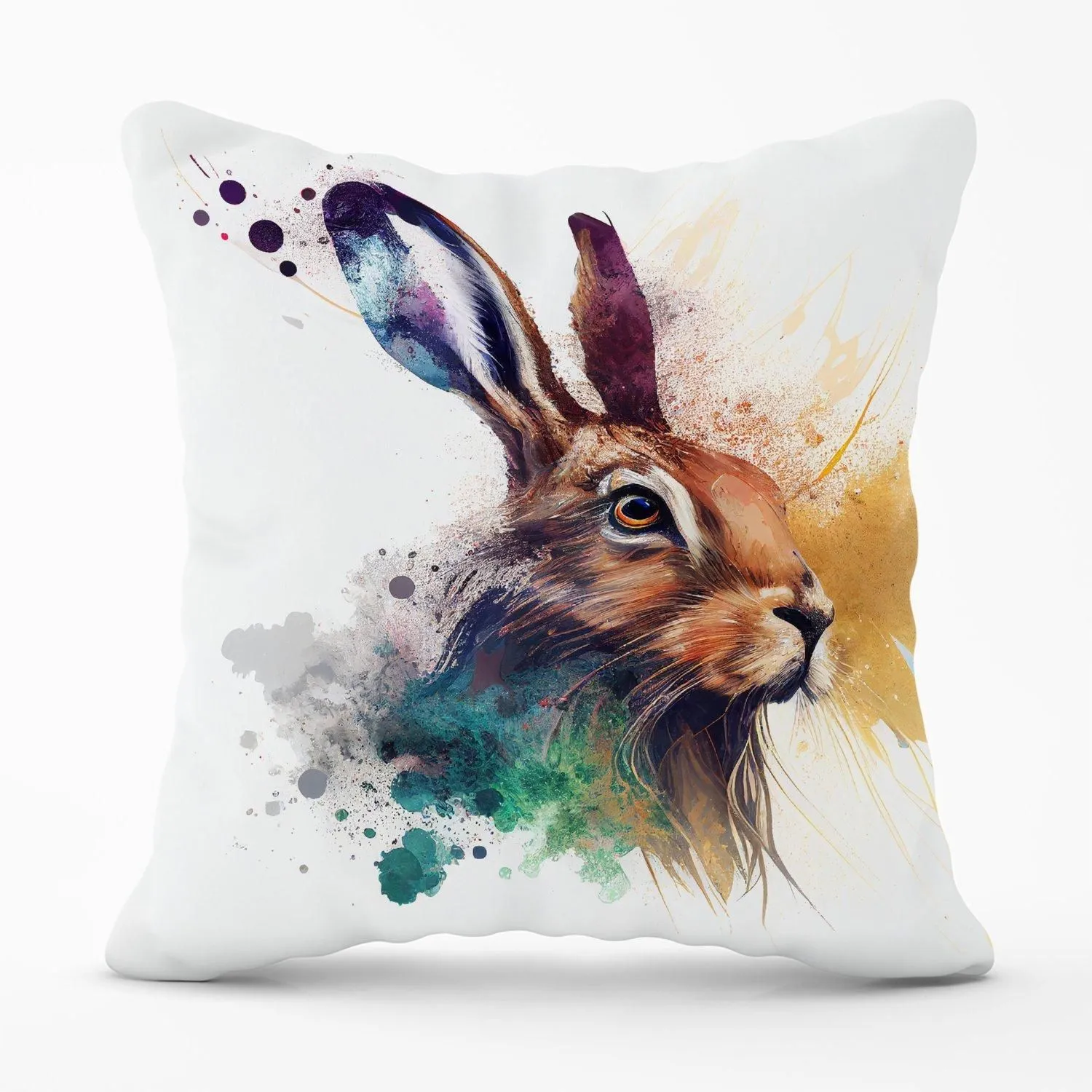 Warren Reed - Designer Hare Close Up Splashart Outdoor Cushion in Brown