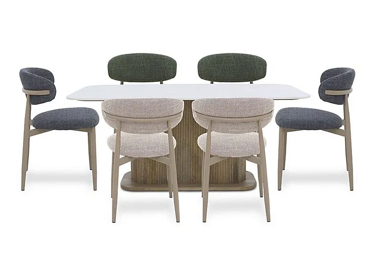Aimar Rectangular Dining Table with 2 Oat, 2 Green and 2 Dark Grey Open Back Chairs