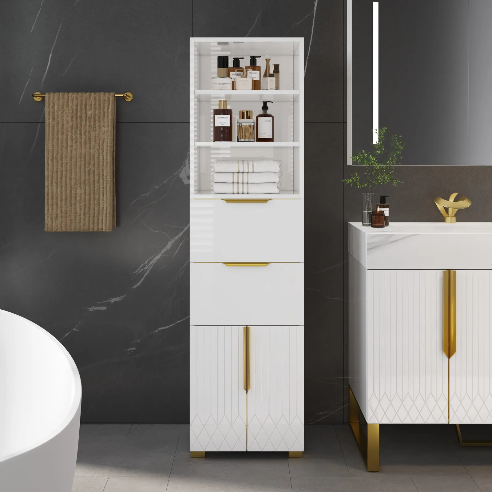 Aro 149 cm Freestanding Bathroom Storage Cabinet with Shelves, Drawers & Doors