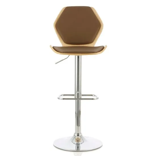 Melanie Bar Stool In Oak And Beige PU With Chrome Base
