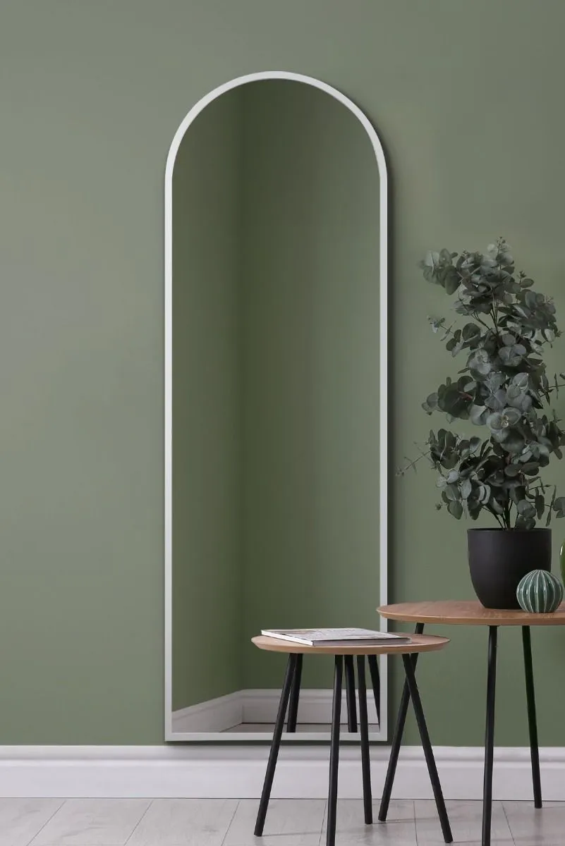 MirrorOutlet White Framed Arched Leaner/Wall Mirror 71" X 24" (180CM X 60CM)