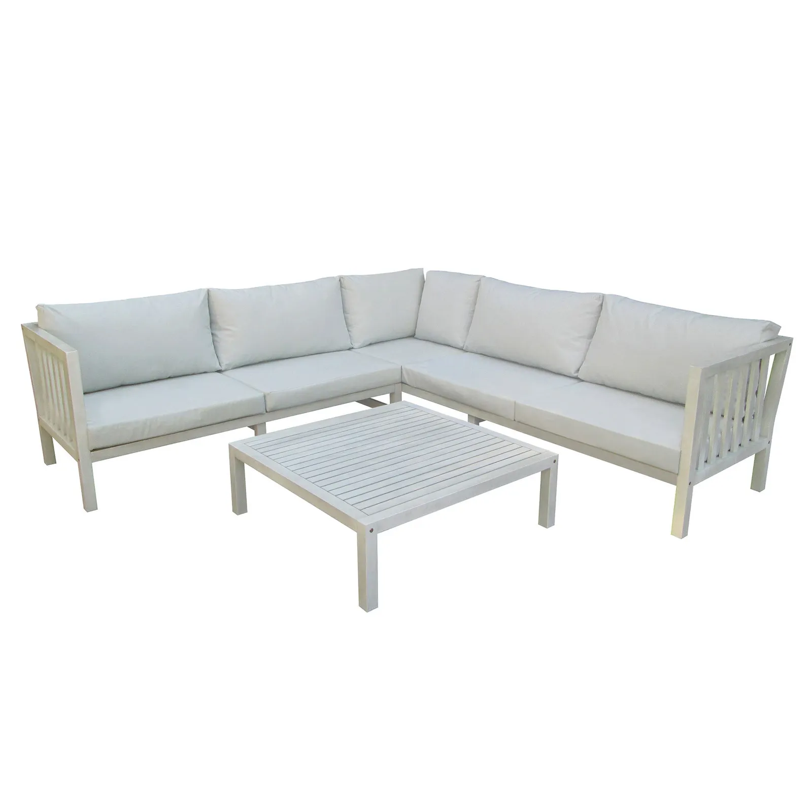 Acacia Washed Wood Large Corner Sofa Set Washed White