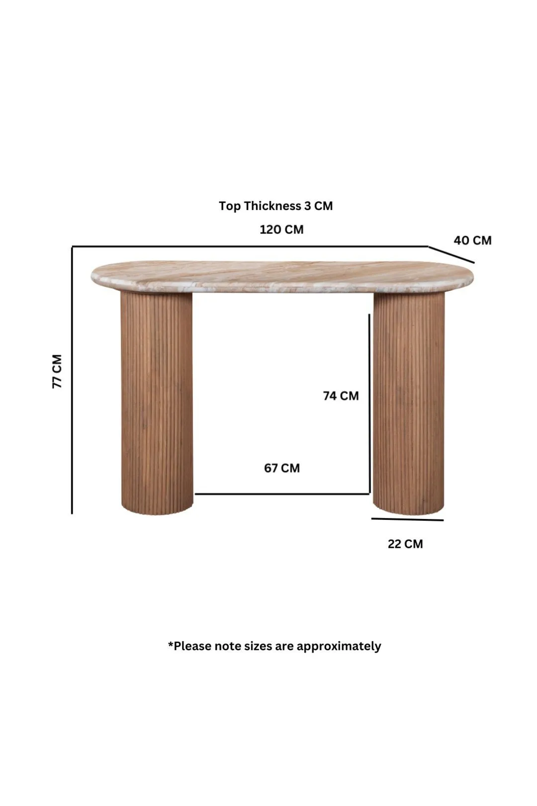 IH Design Bundi Natural Marble & Wood Pedestal Console Table in Brown 5