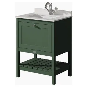 Bayswater Hartleigh Hunter Green Traditional Freestanding Vanity Unit & 1 Tap Hole White Marble Top Basin - 600mm 2