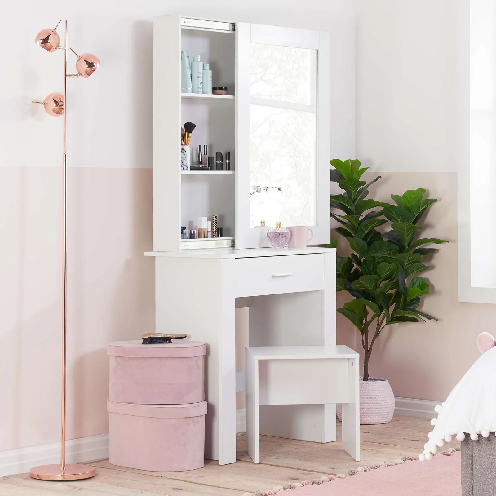 Birlea Evelyn 1 Drawer Sliding Mirror Dressing Table White