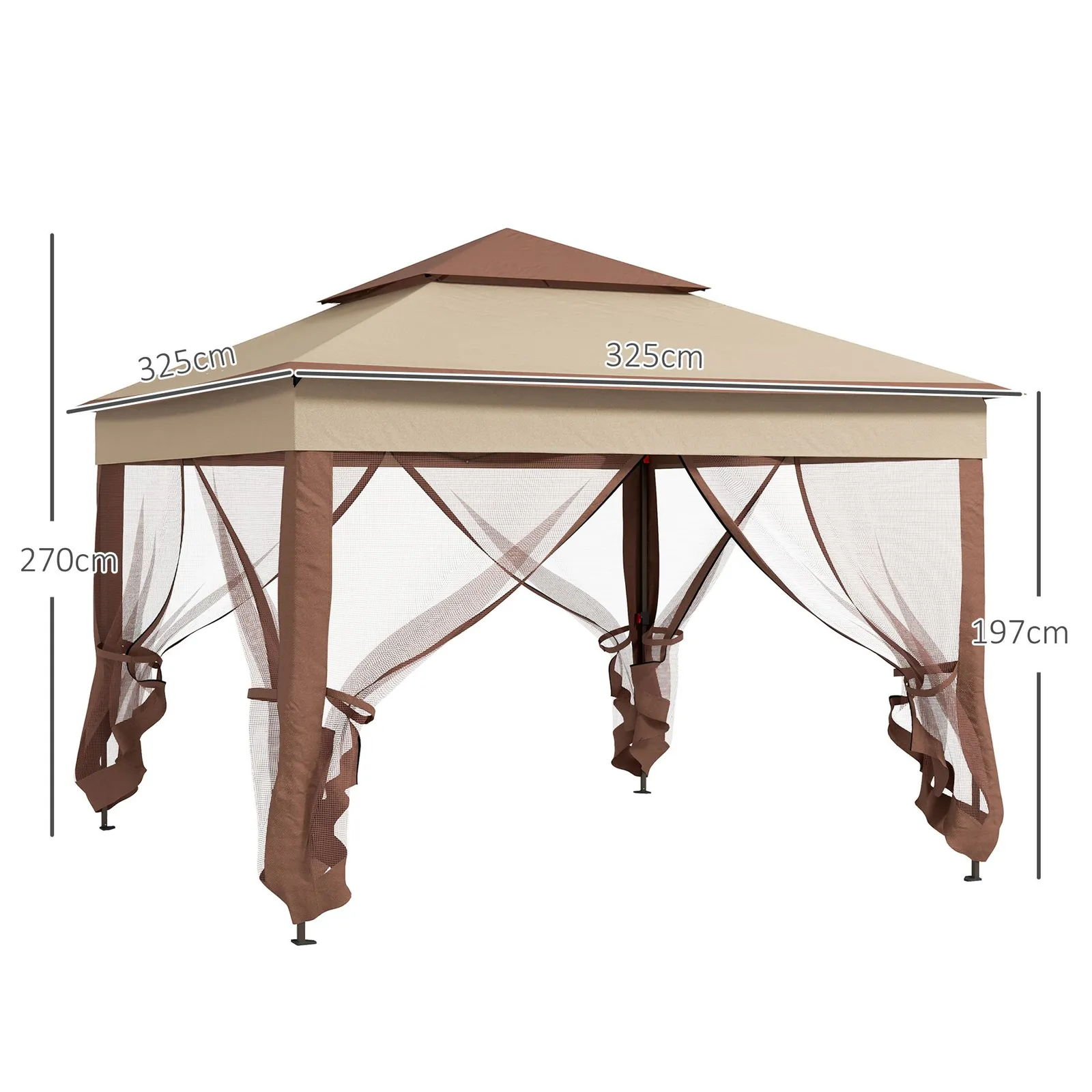 OUTSUNNY Garden Folding Tent Heavy Duty Pop Up Gazebo for Party in Khaki 3