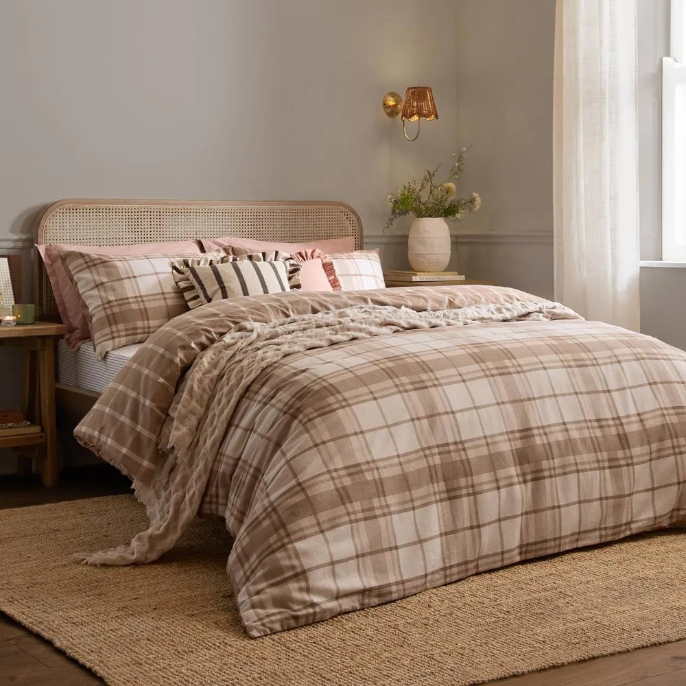 Wylder Braemar Check 100% Brushed Cotton Duvet Cover Set in Natural 1