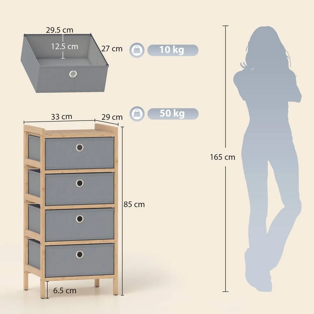 HOMCOM Chest of Drawers, Drawers Dresser with Bamboo Frame in Light Grey 3