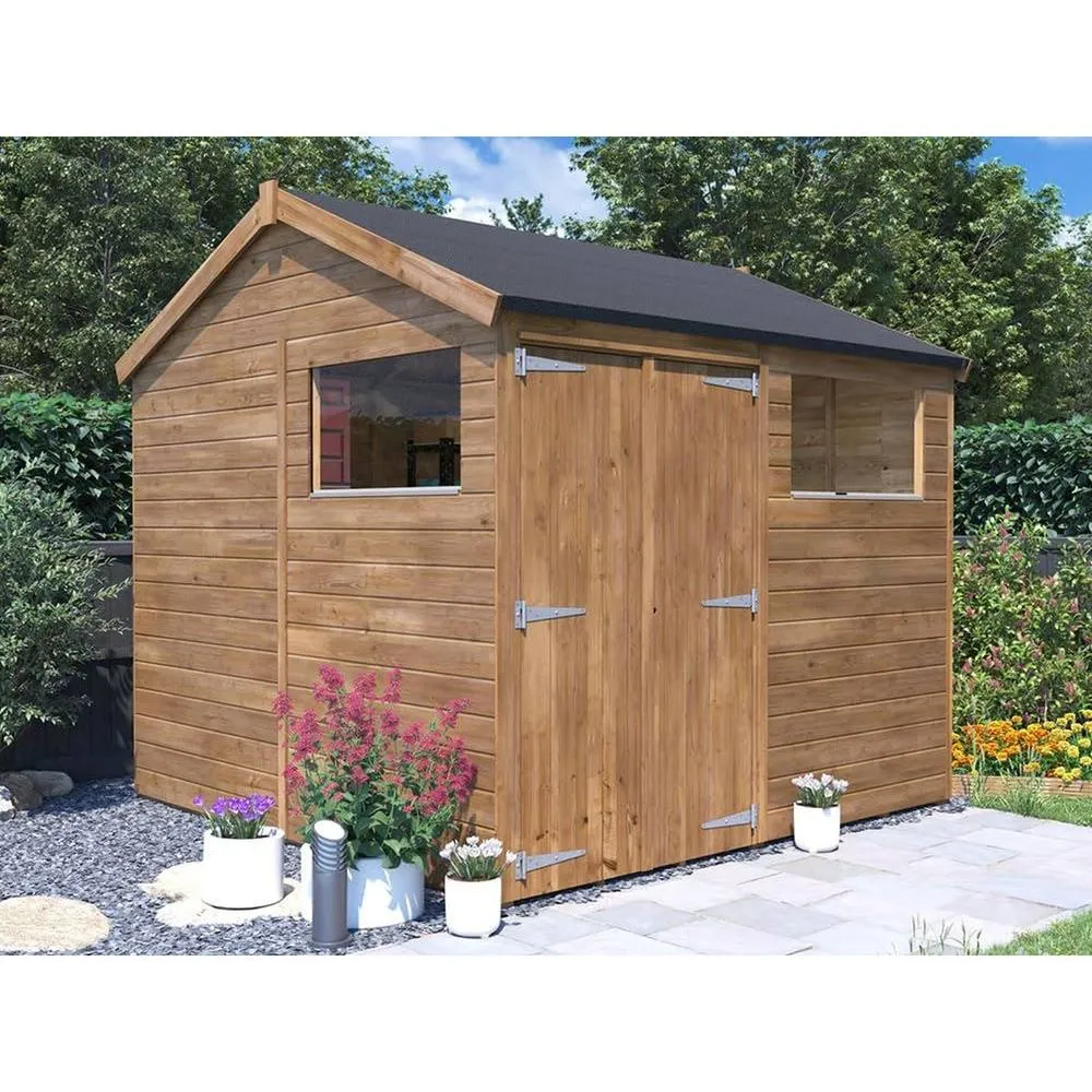Dunster House Wooden Bike Shed Storage 2.4x2.4m Apex Roof & Window Overlord Modular in Brown 4