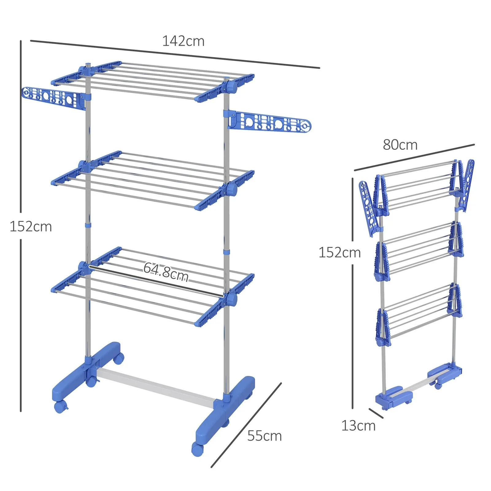 HOMCOM Large Clothes Airer Stainless Steel Clothes Drying Rack in Blue 3