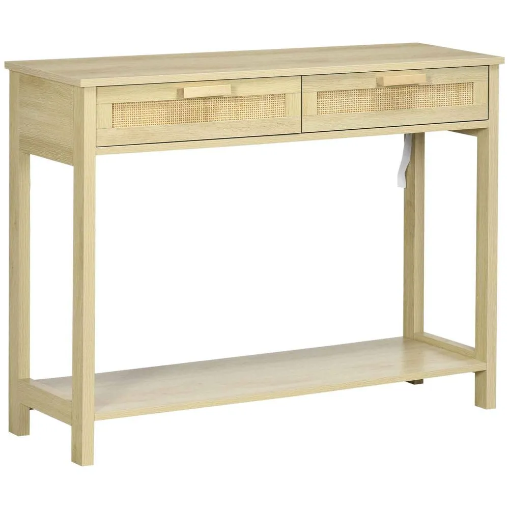 HOMCOM Console Sofa Table Hallway Side Desk with Shelf Drawer in Natural 2