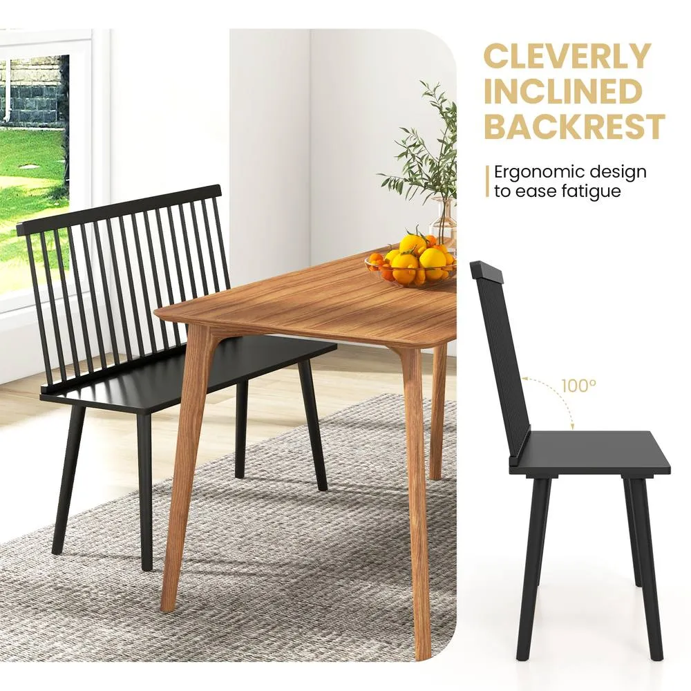 Costway Entryway Bench for 2 Rubber Wood Windsor Bench Loveseat w/ Backrest in Black 5