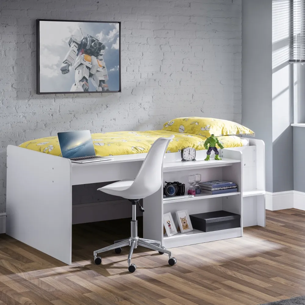 Neptune White Wooden Mid Sleeper Frame - 3ft Single