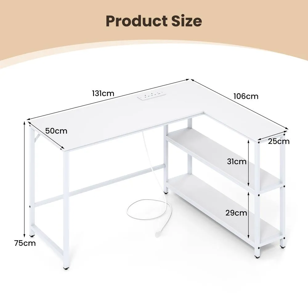 Costway L Shaped Desk Corner Computer Desk Writing Desk w/ Storage Shelves in White 4